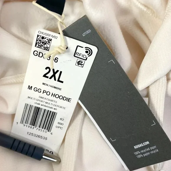 ✅Adidas Men's Game & Go Pullover Hoodie In Chalk White Size 2XL NWT Long Sleeves - Picture 2 of 11